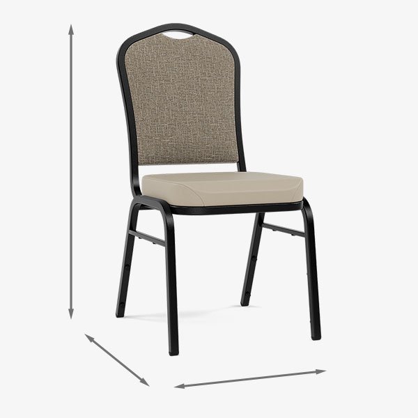 Chair with dimension arrows showing height and width measurements