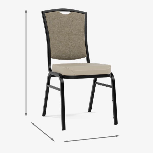 Chair with dimension arrows showing height and width measurements