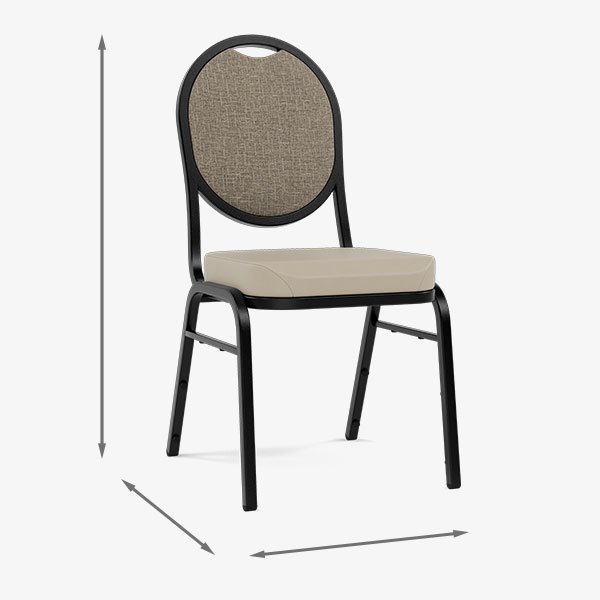 Chair with dimension arrows showing height and width measurements