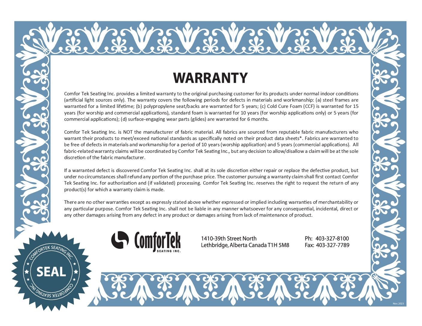 ComforTek Hospitality Warranty