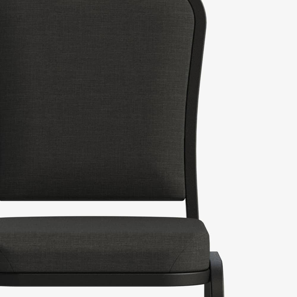 Commercial banquet chair upholstery fabric in Smoke color with textured black frame detail