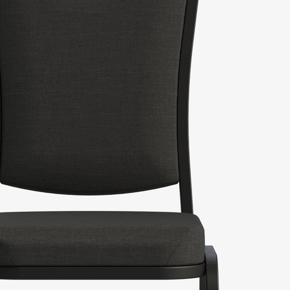 Commercial banquet chair upholstery fabric in Smoke color with textured black frame detail