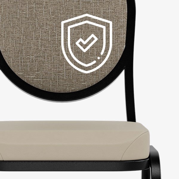 Chair with warranty protection icon indicating long-term durability and coverage