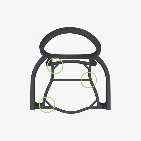 Aluminum chair frame with reinforced webbed underseat crossbars.