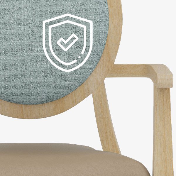 Commercial hospitality chair highlighting ComforTek's long-term warranty and durable construction.