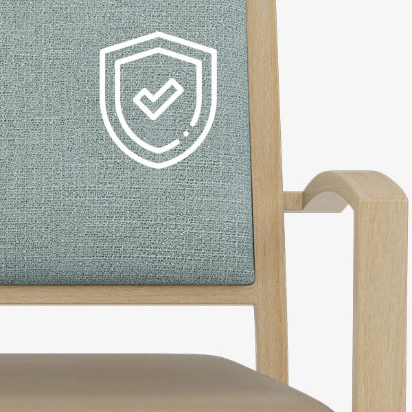 Commercial hospitality chair highlighting ComforTek's long-term warranty and durable construction.