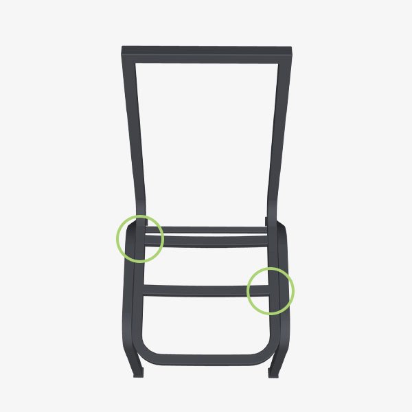 Aluminum chair frame with reinforced webbed underseat crossbars.
