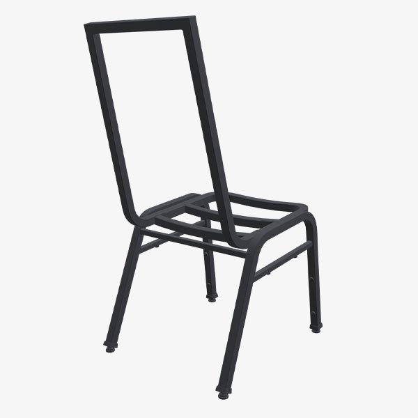 Durable aluminum chair frame with reinforced legs and back designed for high-traffic hospitality seating
