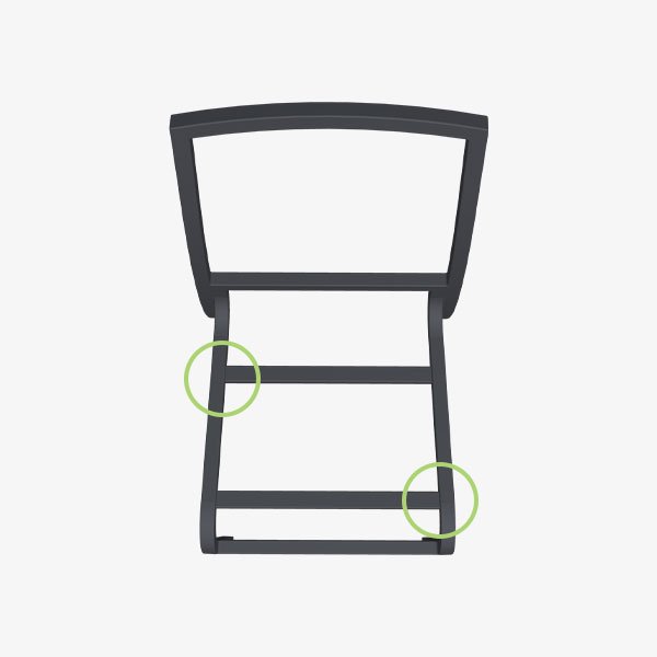 Aluminum chair frame with reinforced webbed underseat crossbars.