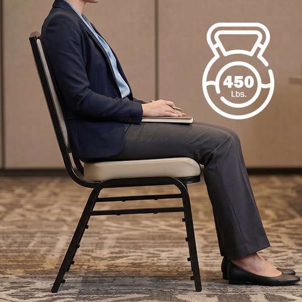 Chair with 450 lb weight capacity icon indicating heavy-duty seating performance