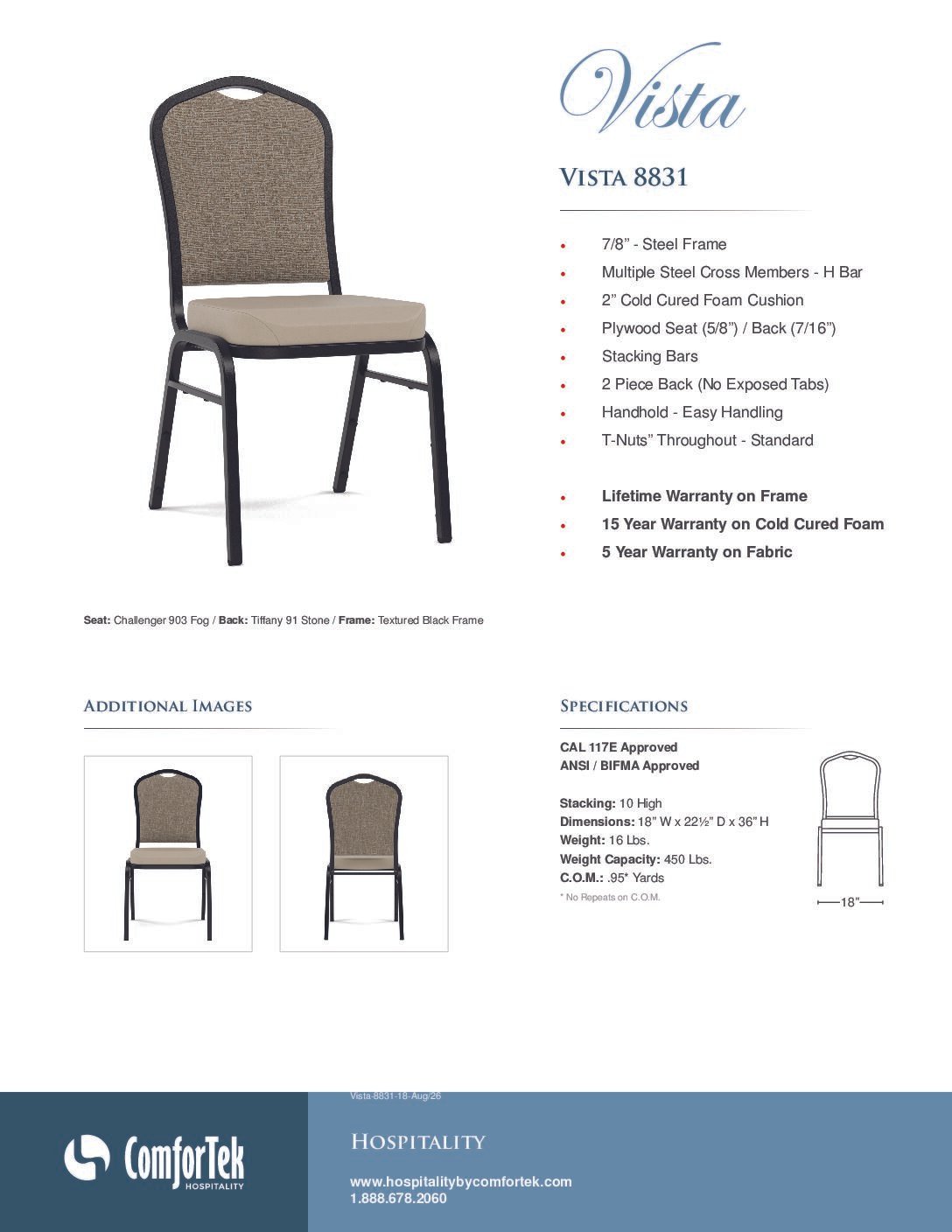 Vista 8831-18″ Chair Specs