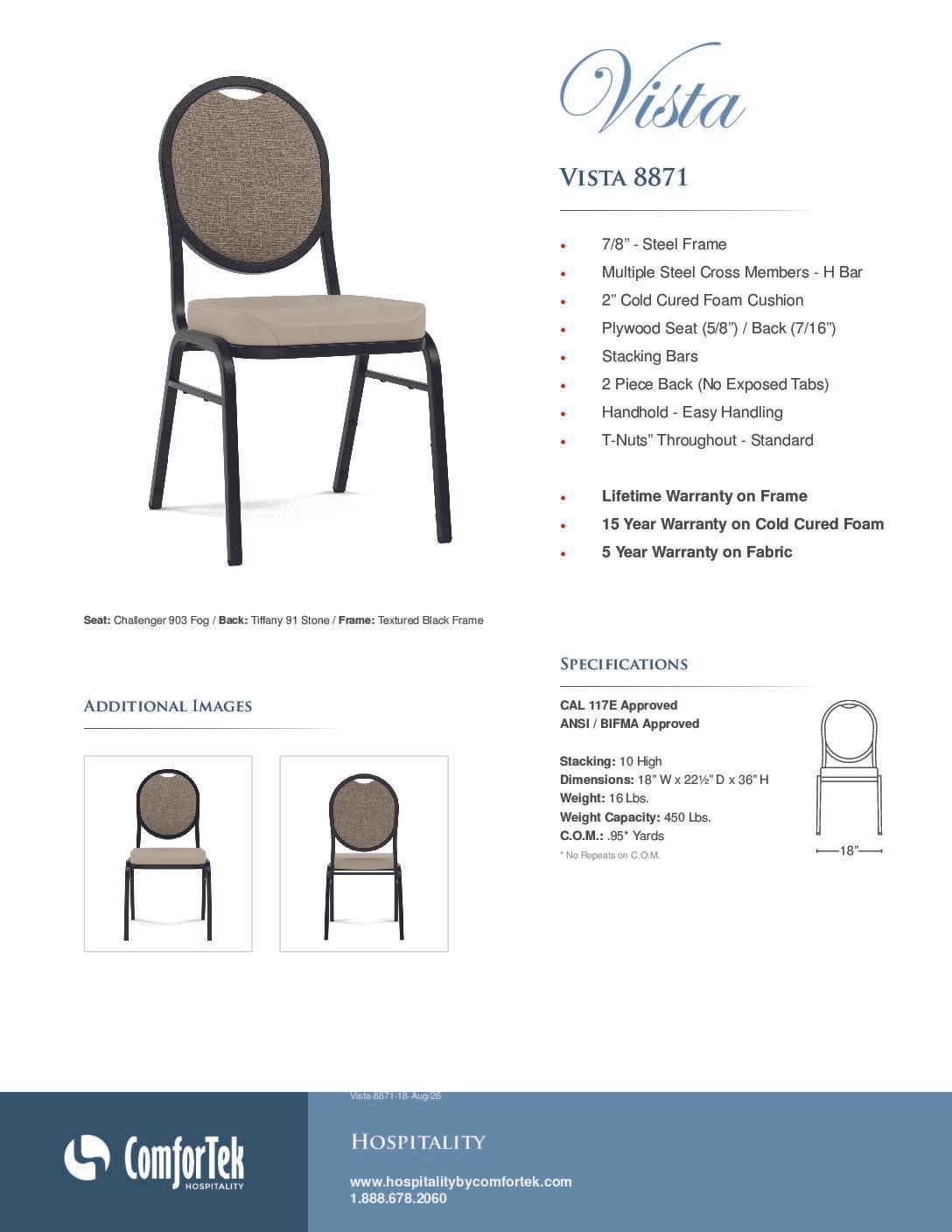 Vista 8871-18″ Chair Specs