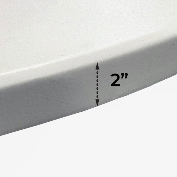 Close-up showing the 2-inch thick edge on a commercial folding banquet table.