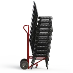 CM-3A commercial chair dolly supporting a stack of banquet chairs in the upright loading position