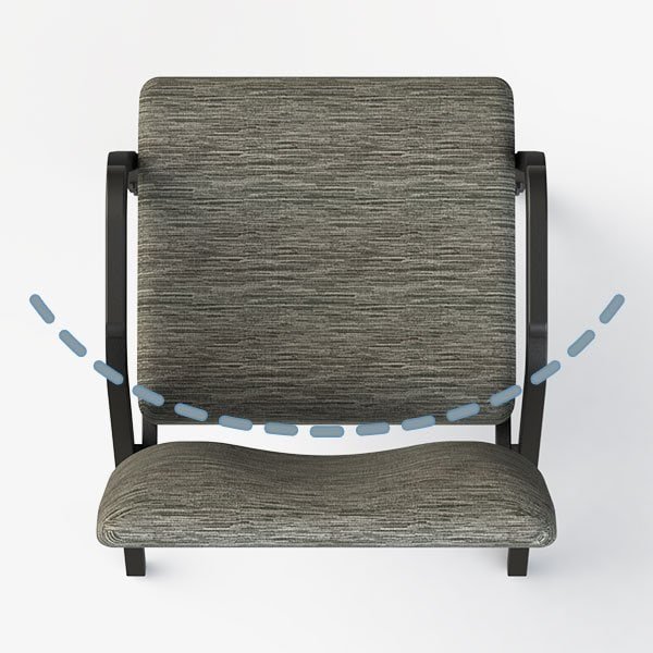 Upholstered chair back with built-in lumbar support for enhanced comfort