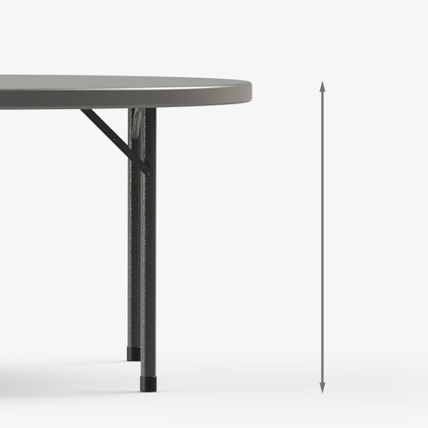 Side view of a commercial folding banquet table showing its overall height and leg design.