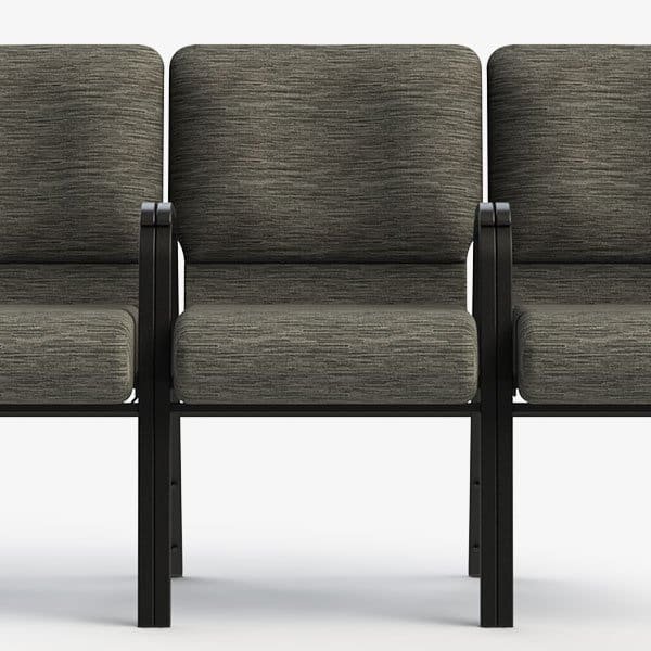 Interlocking armed VistaPlus chairs aligned in a row for organized seating