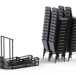 Platform Chair Dolly beside stacked banquet chairs showing separate transport system