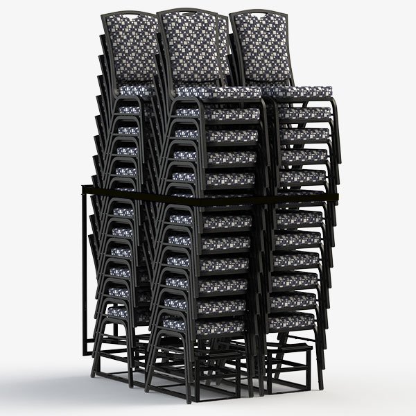 Platform Chair Dolly securely supporting four stacks of banquet chairs during transport