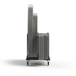 Front view of round folding table dolly holding folding tables