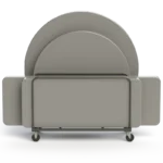 Side view of round folding table dolly with stored folding tables