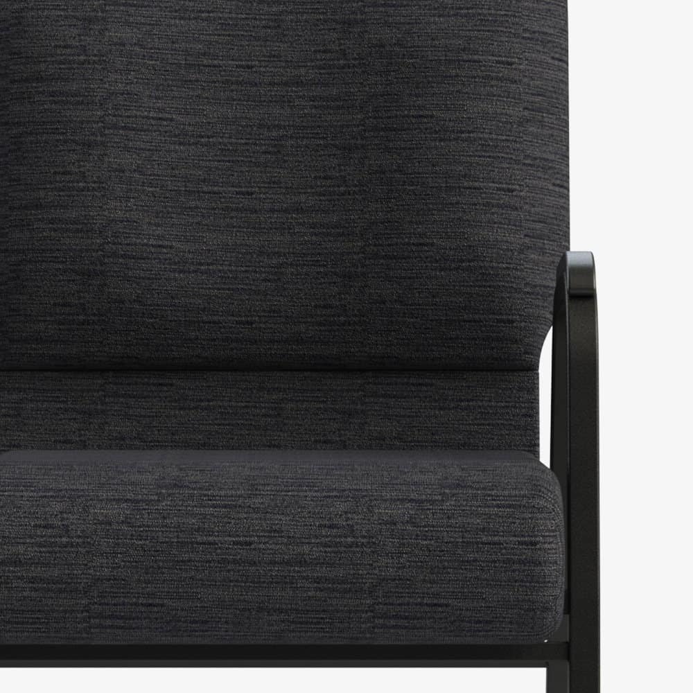 Commercial chair upholstery fabric in Jet color with textured pattern and black frame detail