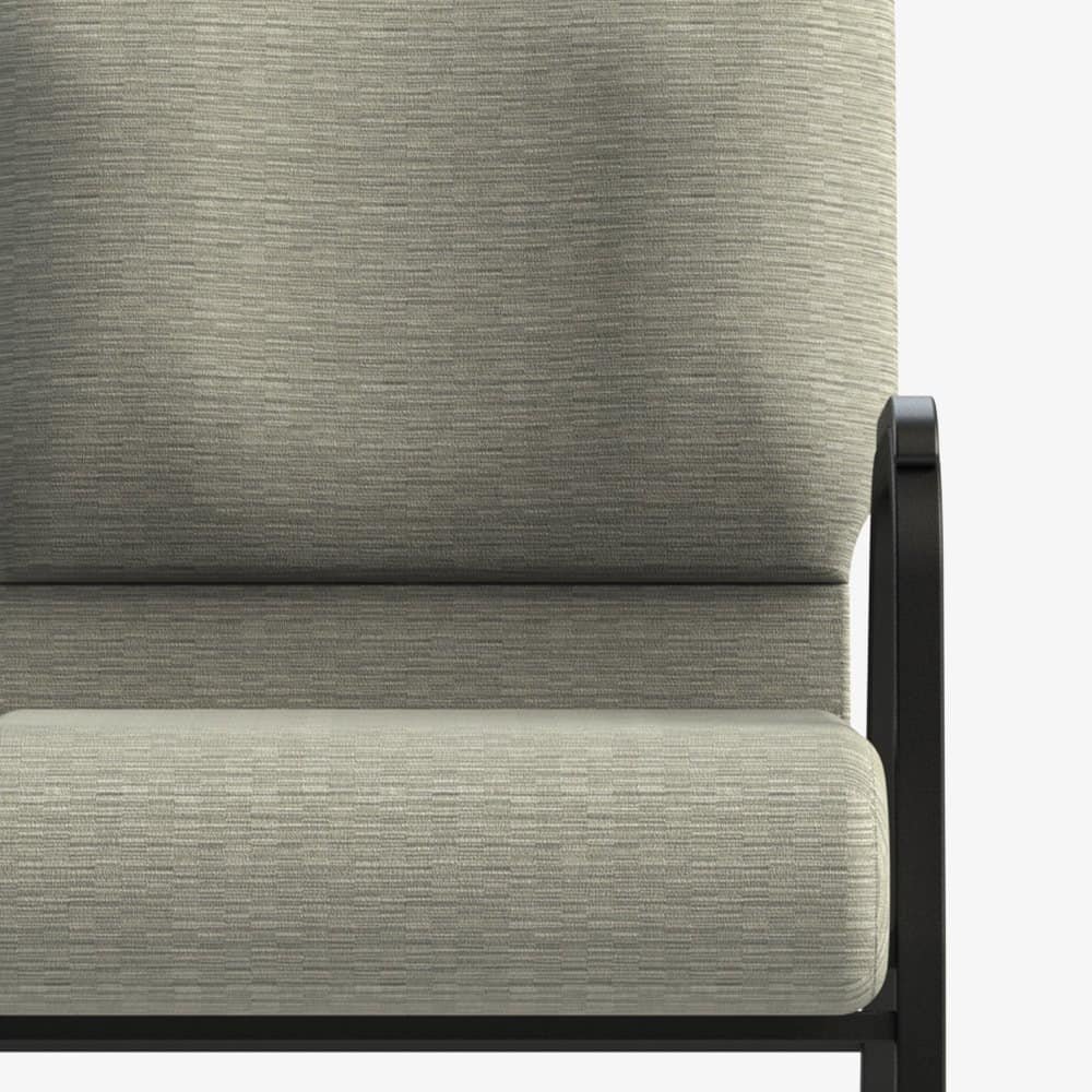 Commercial chair upholstery fabric in Lithium color with textured pattern and black frame detail