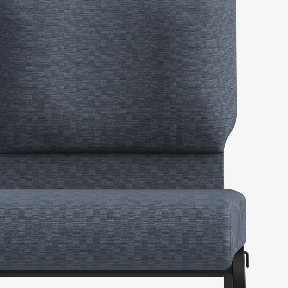 Commercial chair upholstery fabric in Blue Lagoon color with textured pattern and black frame detail