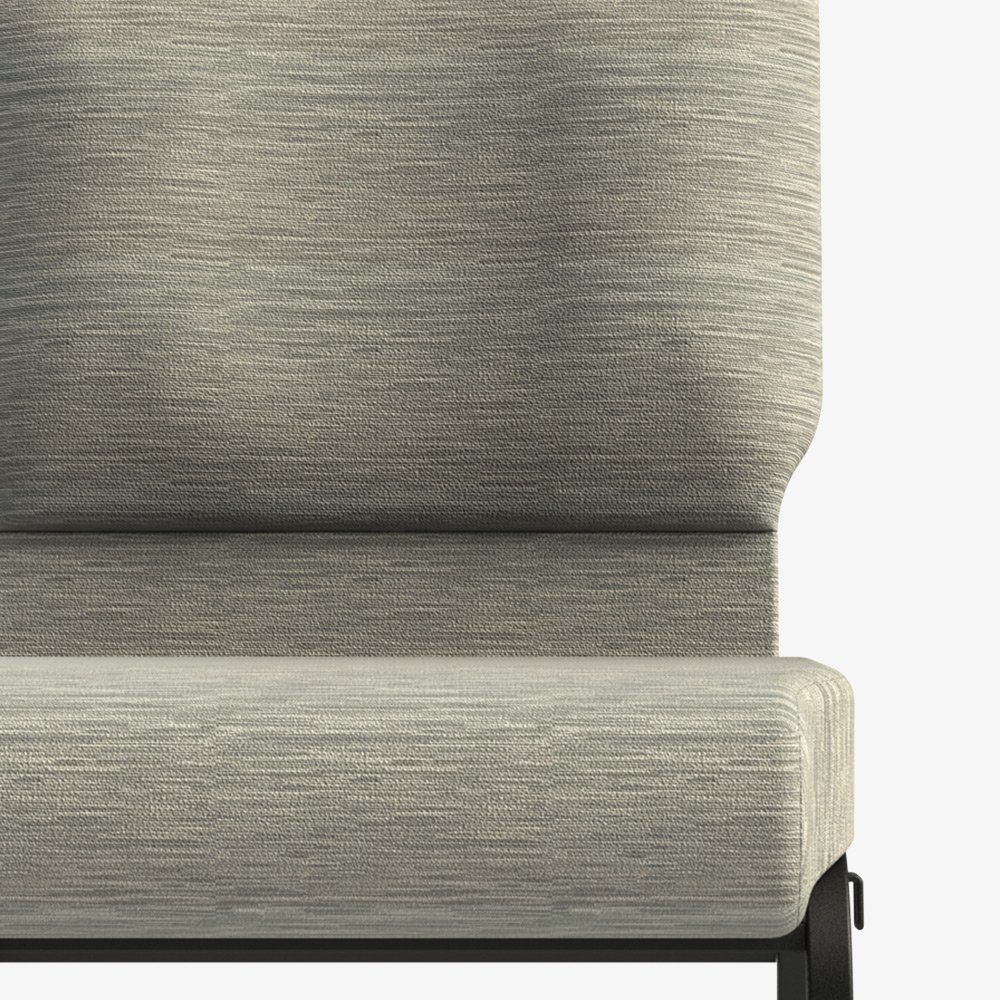 Commercial chair upholstery fabric in Moonbeam color with textured pattern and black frame detail