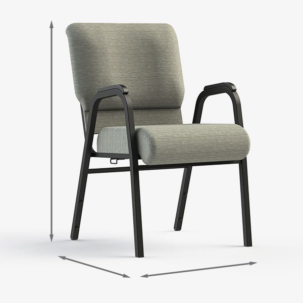 Chair with dimension arrows showing height and width measurements