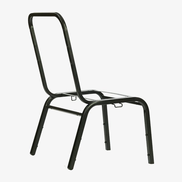 Durable steel chair frame with reinforced legs and back designed for high-traffic hospitality seating